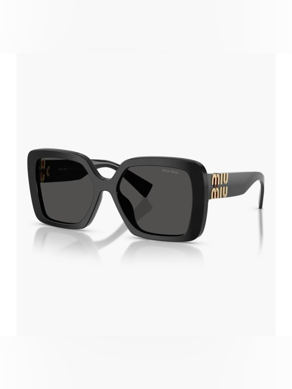Miu Miu Black Square Oversized Sunglasses with Gold Logo Temples